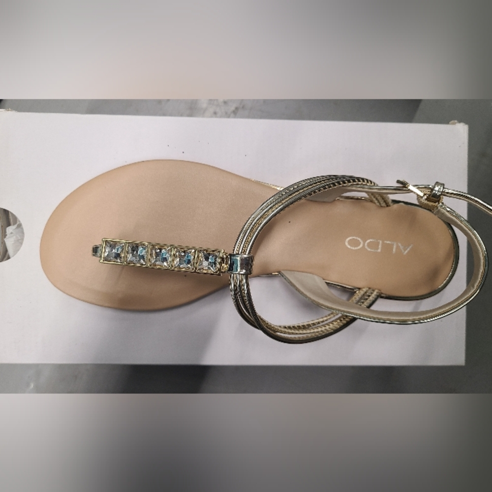 Aldo Amoura Nude and Gold T-strap Gem Sandals